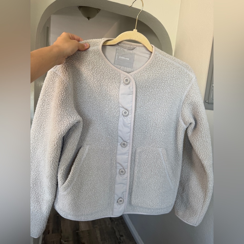 Everlane Beige Button-Up Fleece Jacket